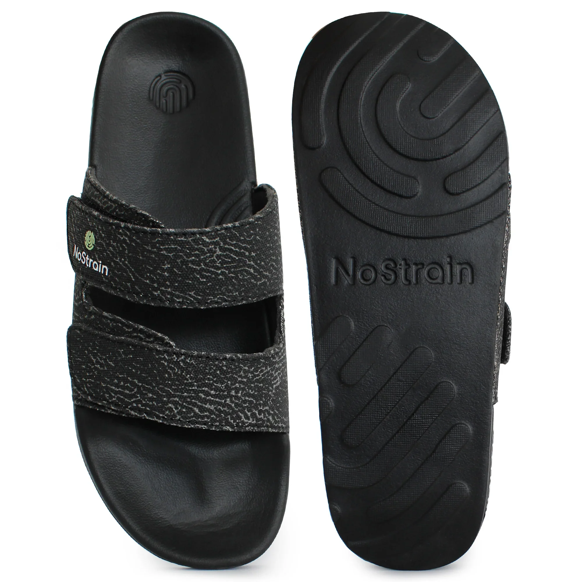 Canvas Wave Print Sugar Midnight Black Men's Slides - (Geva 13) - Image 10