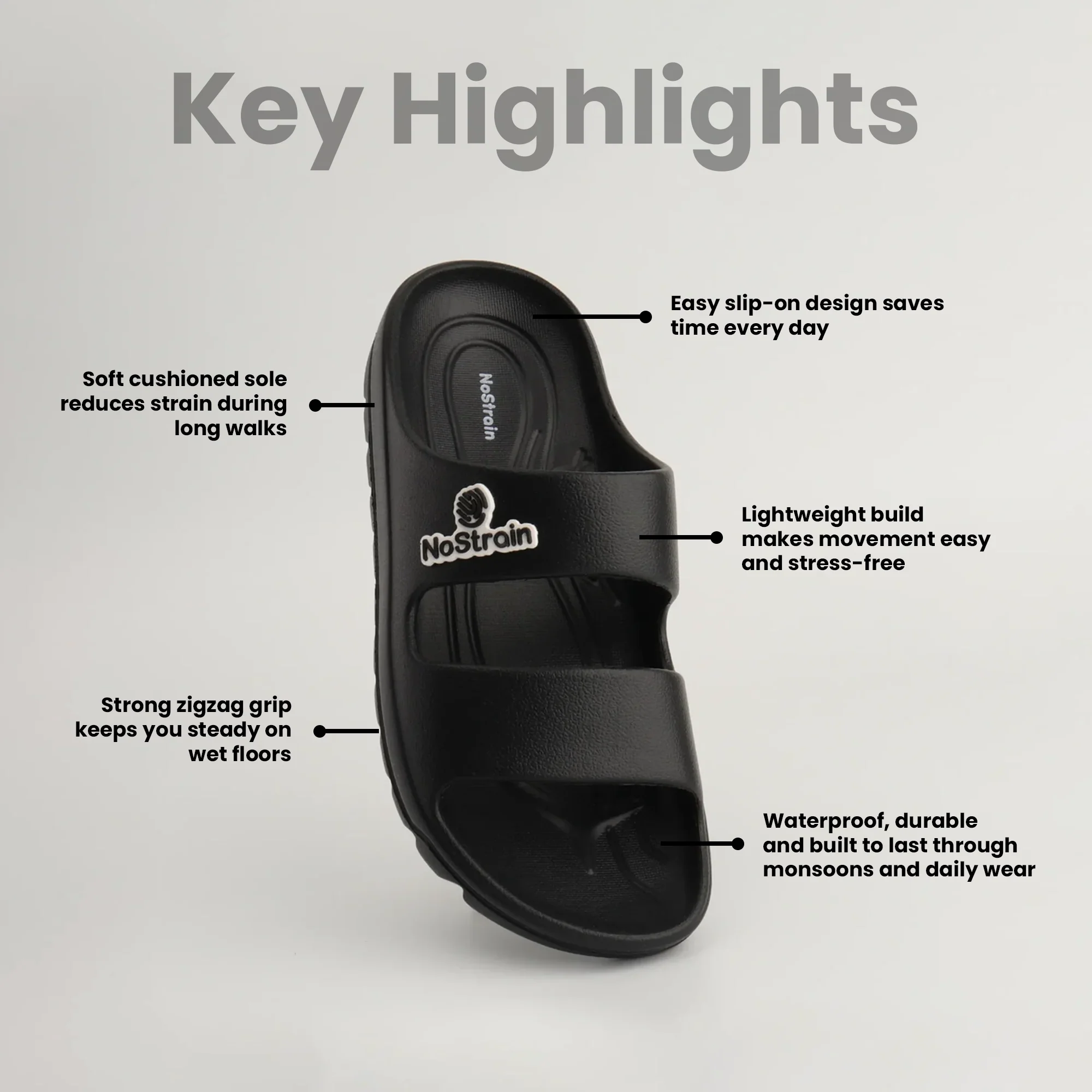 Men's Parallel Waterproof Sandals with High and Supportive Sole | Lightweight EVA Slip-On Footwear (Black) - MS-06 - Image 8