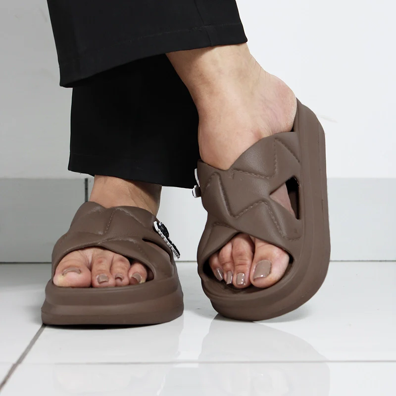 Women's Waterproof & Summer Cross Strap Slippers | Non-Slip EVA Slip-On Slippers (Brown) - MS-17 - Image 9