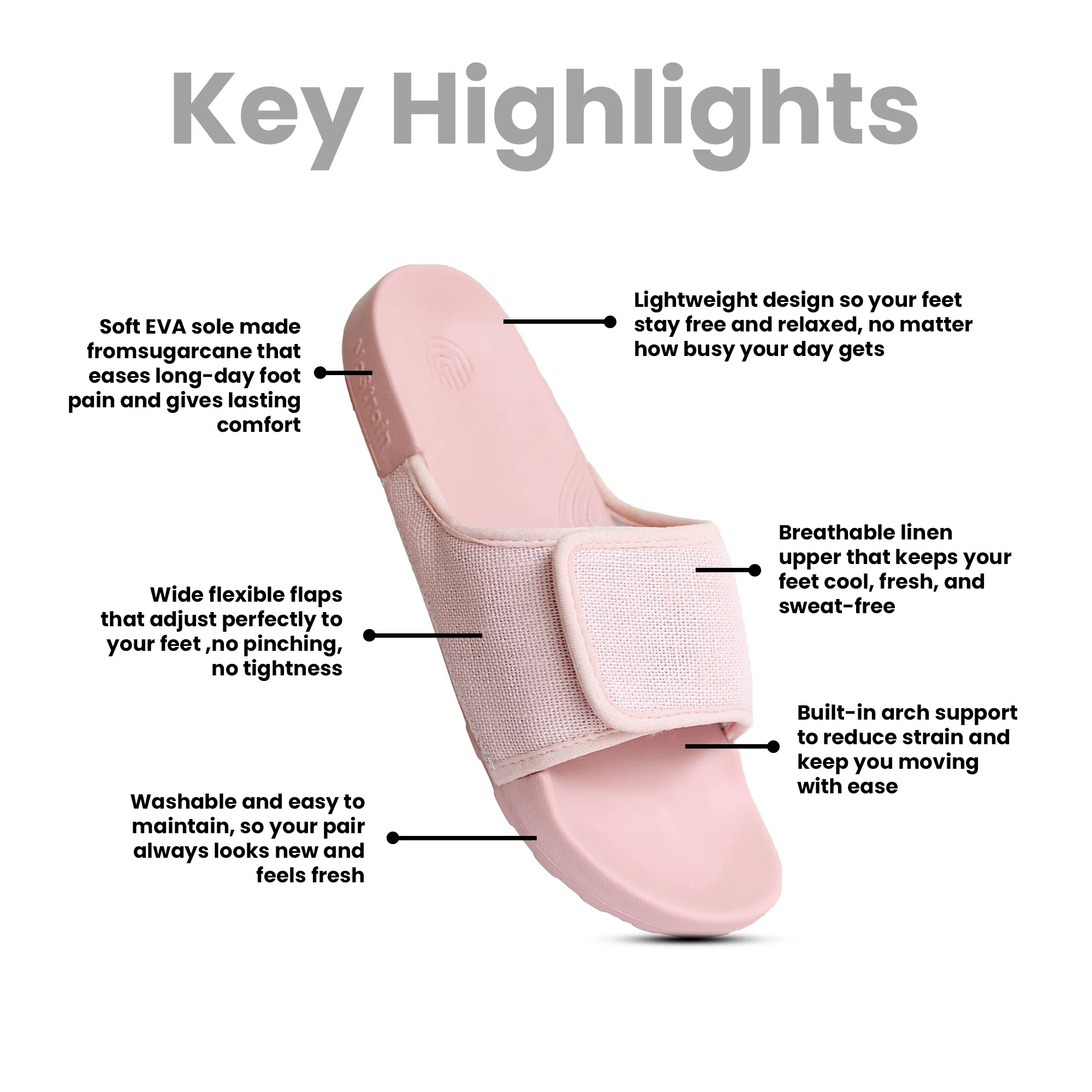 Linen Sliders - Pastel Pink Casual Sliders for Women (Geva 19) - Image 10