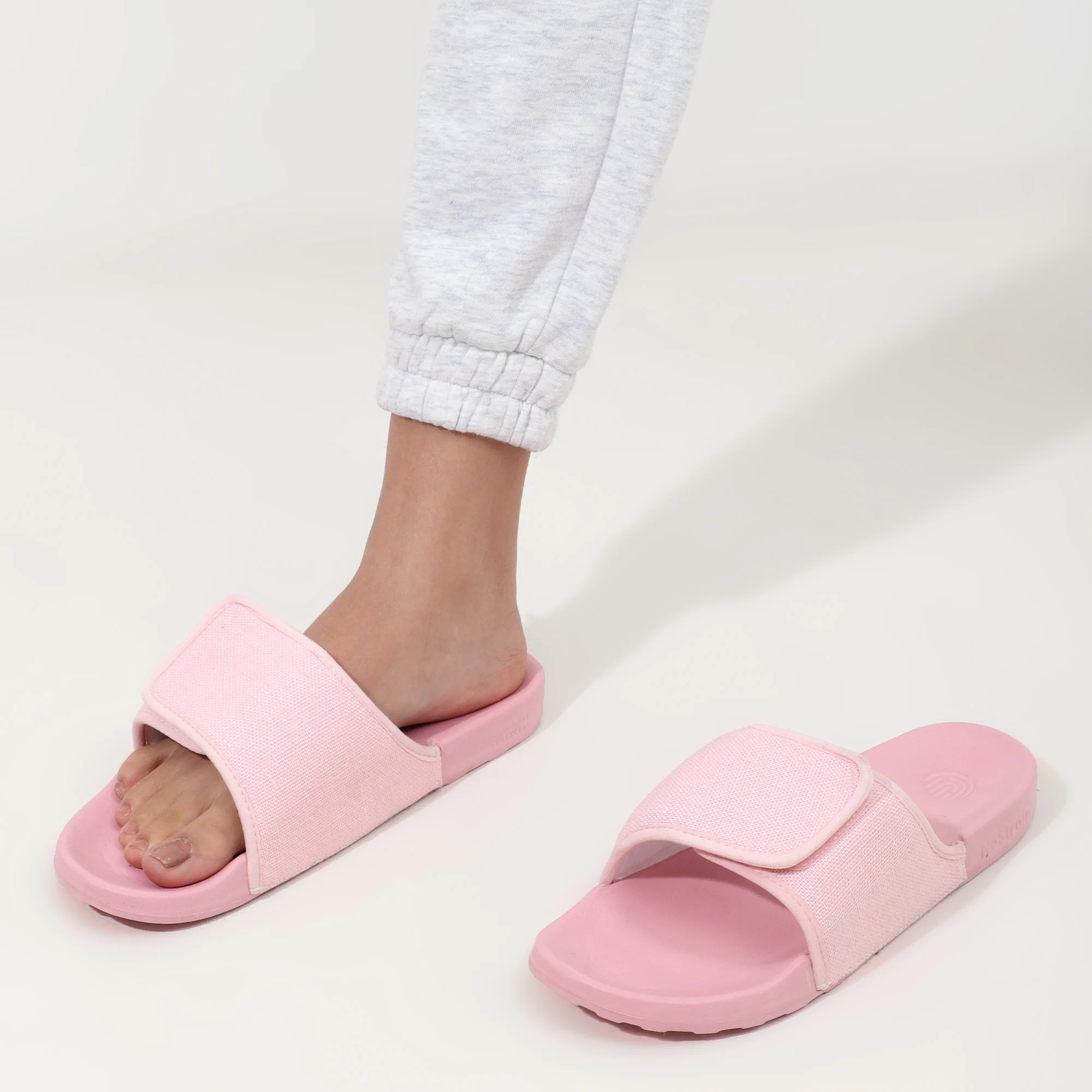 Linen Sliders - Pastel Pink Casual Sliders for Women (Geva 19) - Image 7