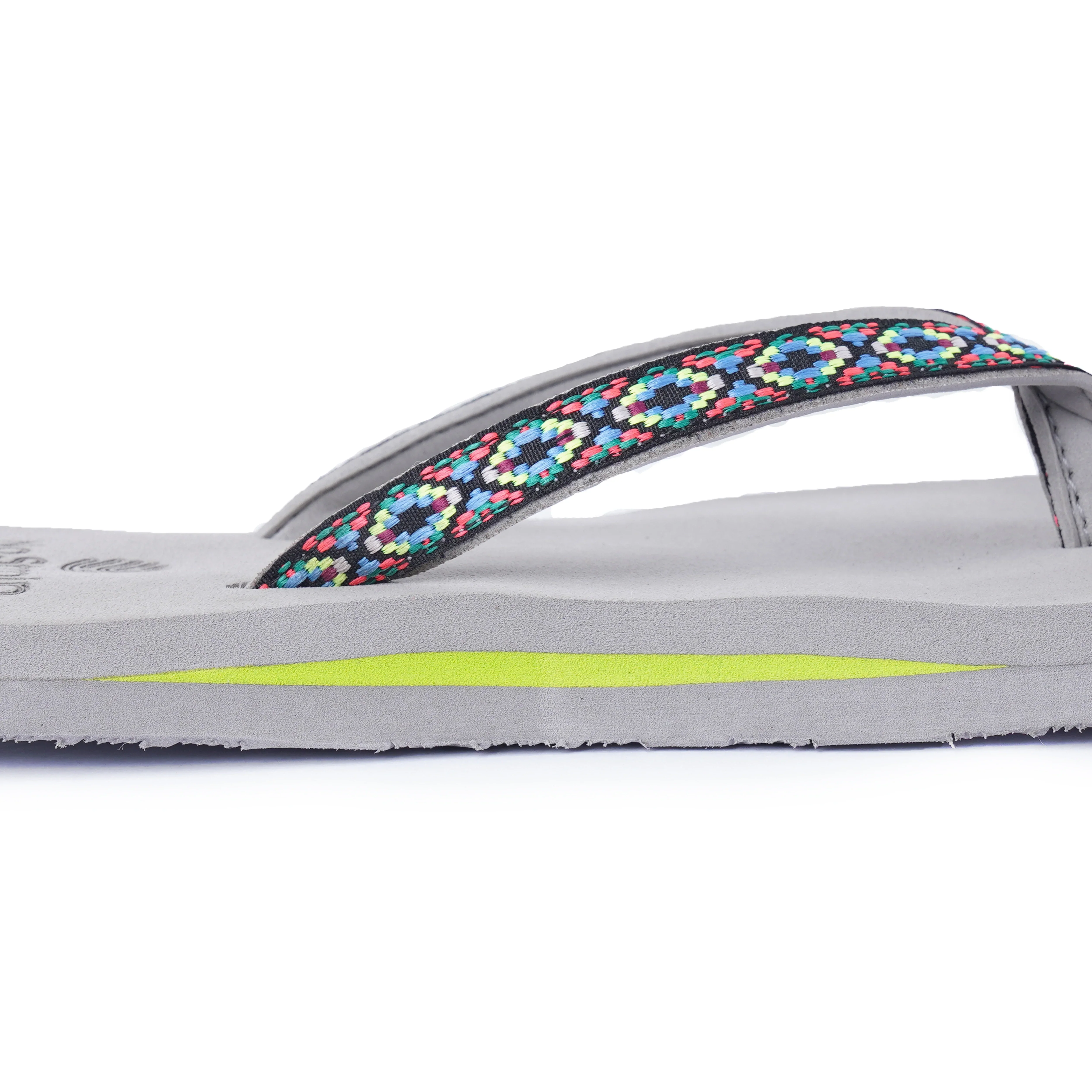 Women’s Grey & Fluorescent Peach Ikat Design Arch Slippers – AS17 - Image 4