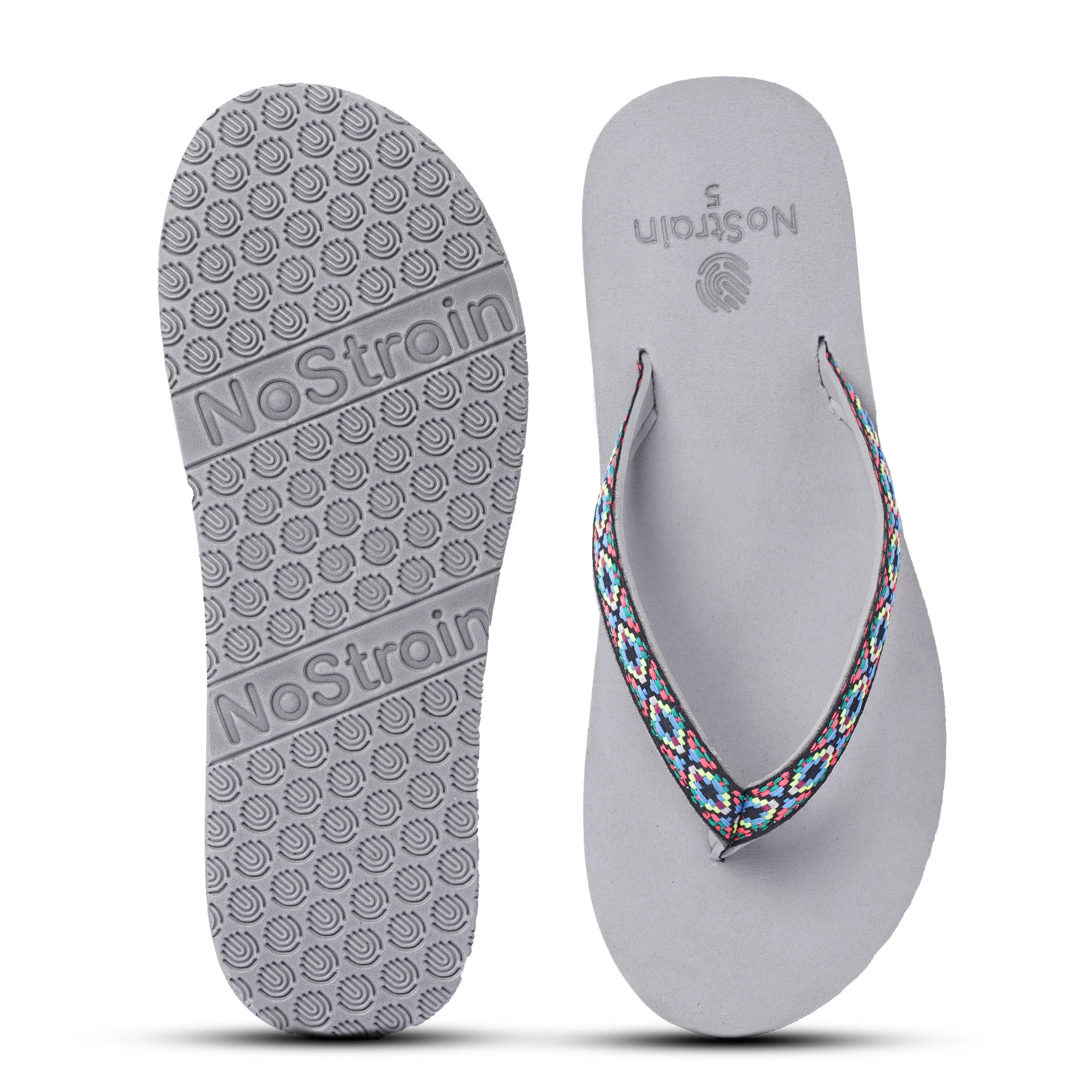 Women’s Grey & Fluorescent Peach Ikat Design Arch Slippers – AS17 - Image 5